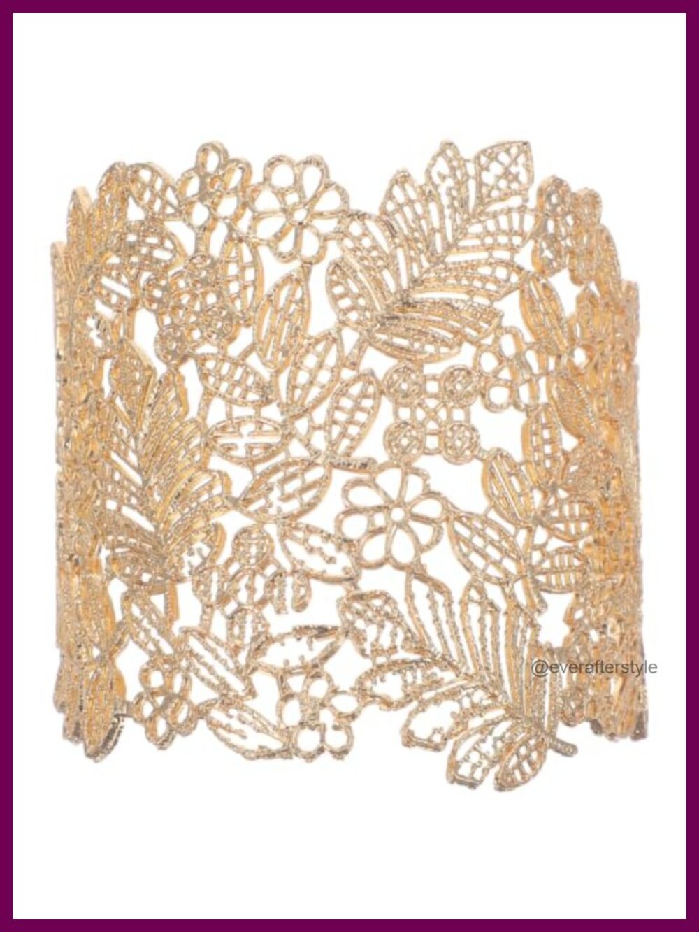 Antique Leaf Flower Filigree Metal Hollow Lace Cuff Open Wide Bangle